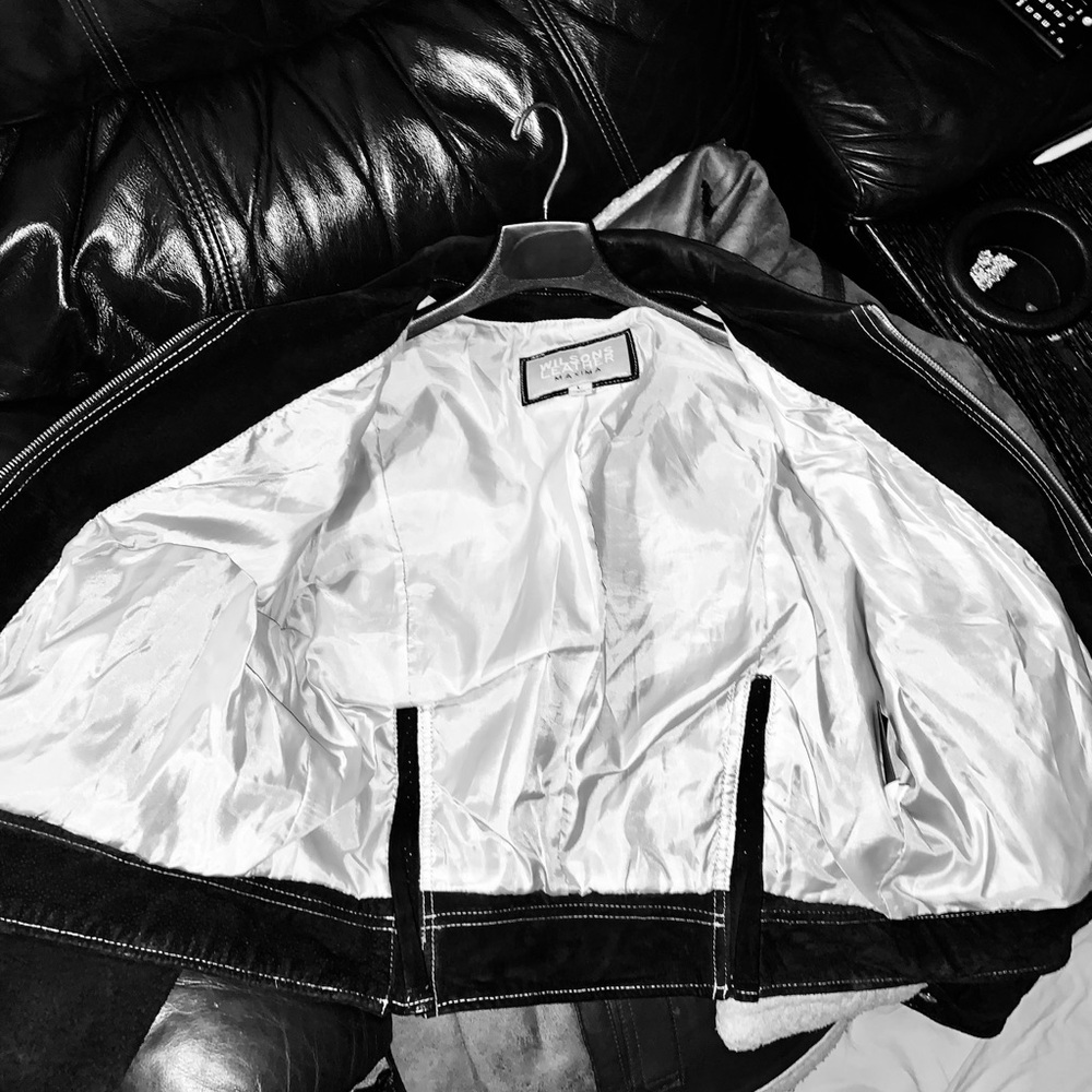 Wilsons Leather Dark Jacket with Contrast Stitching - Picture 7 of 8